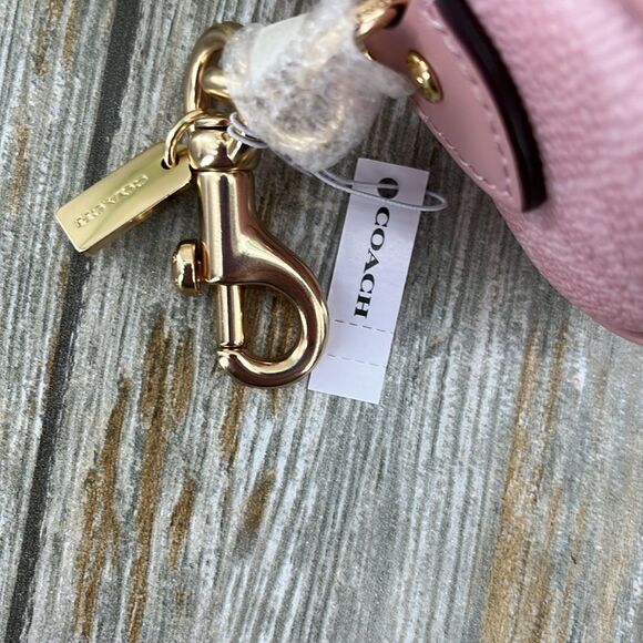 Coach Mini Rowan Bag Charm In Signature Canvas Purse Wallet Bag Powder Pink - Picture 6 of 10
